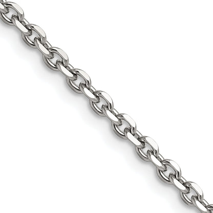 Stainless Steel Chisel Polished 3.4mm 22 Inch Cable Chain Necklace