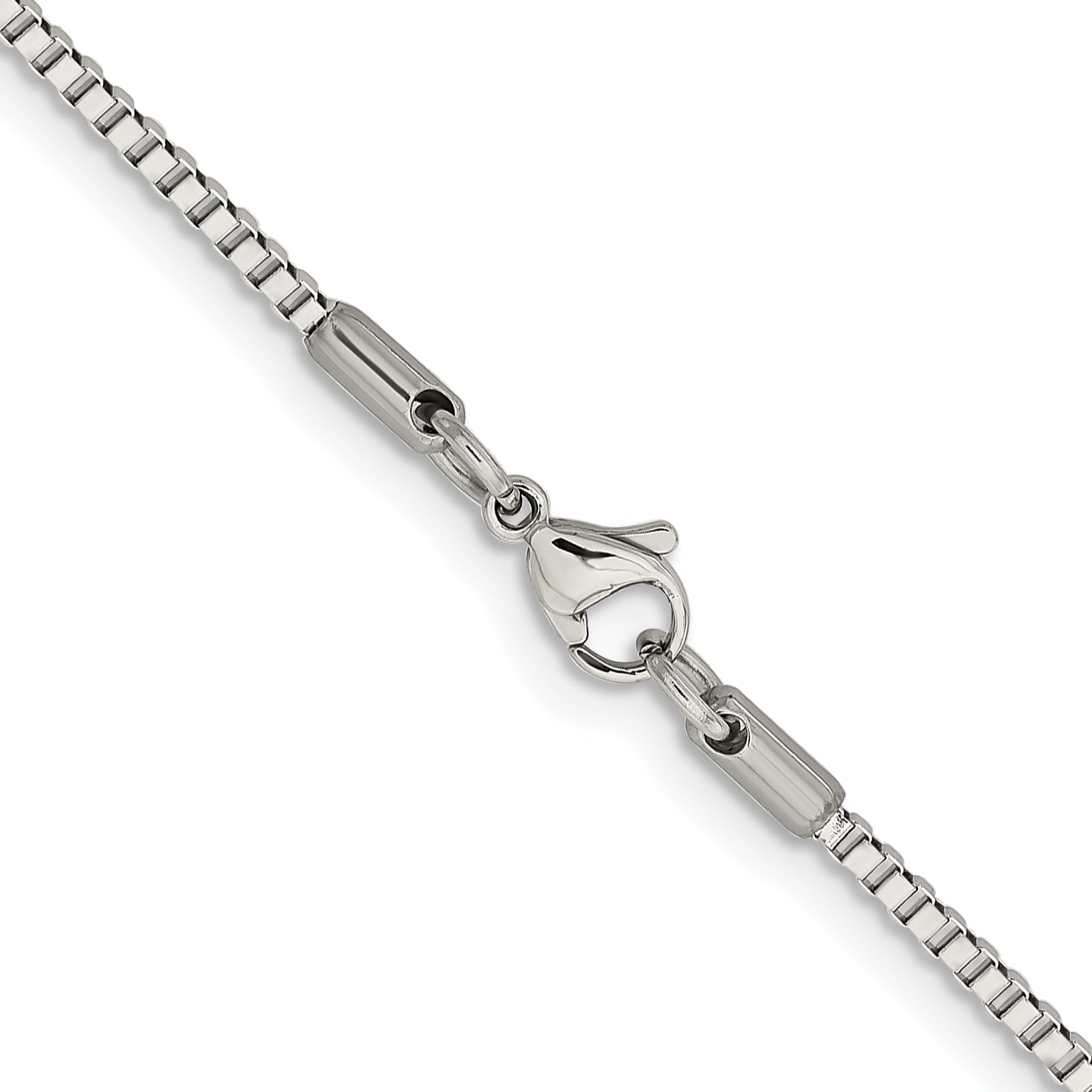 Stainless Steel Chisel Polished 2mm 24 Inch Box Chain Necklace