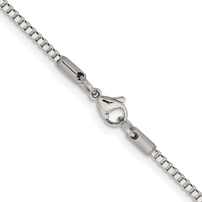 Stainless Steel Chisel Polished 2mm 24 Inch Box Chain Necklace