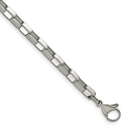 Stainless Steel Chisel Polished 4.8mm 8 Inch Square Link Chain Bracelet