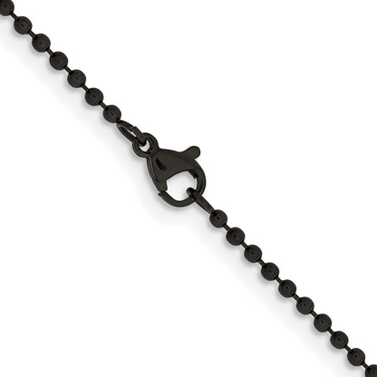 Stainless Steel Chisel Polished Black Ip-Plated 2mm 18 Inch Ball Chain Necklace