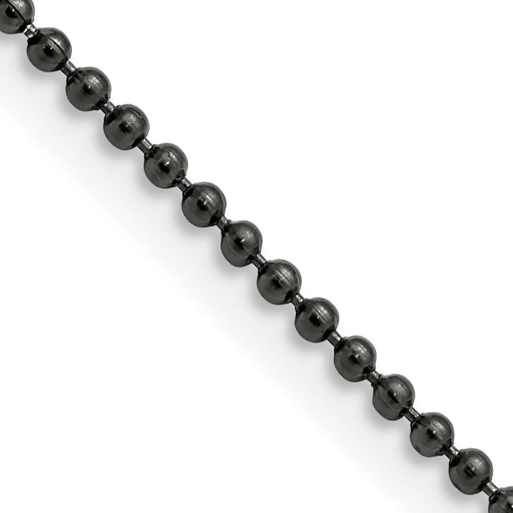 Stainless Steel Chisel Polished Black Ip-Plated 2mm 24 Inch Ball Chain Necklace