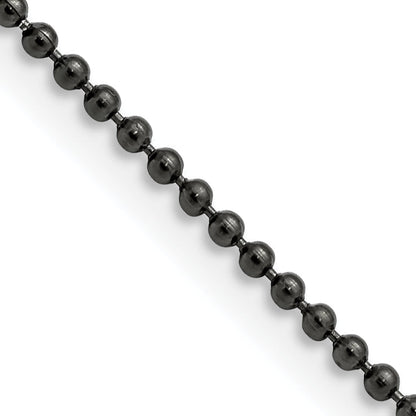 Stainless Steel Chisel Polished Black Ip-Plated 2mm 20 Inch Ball Chain Necklace