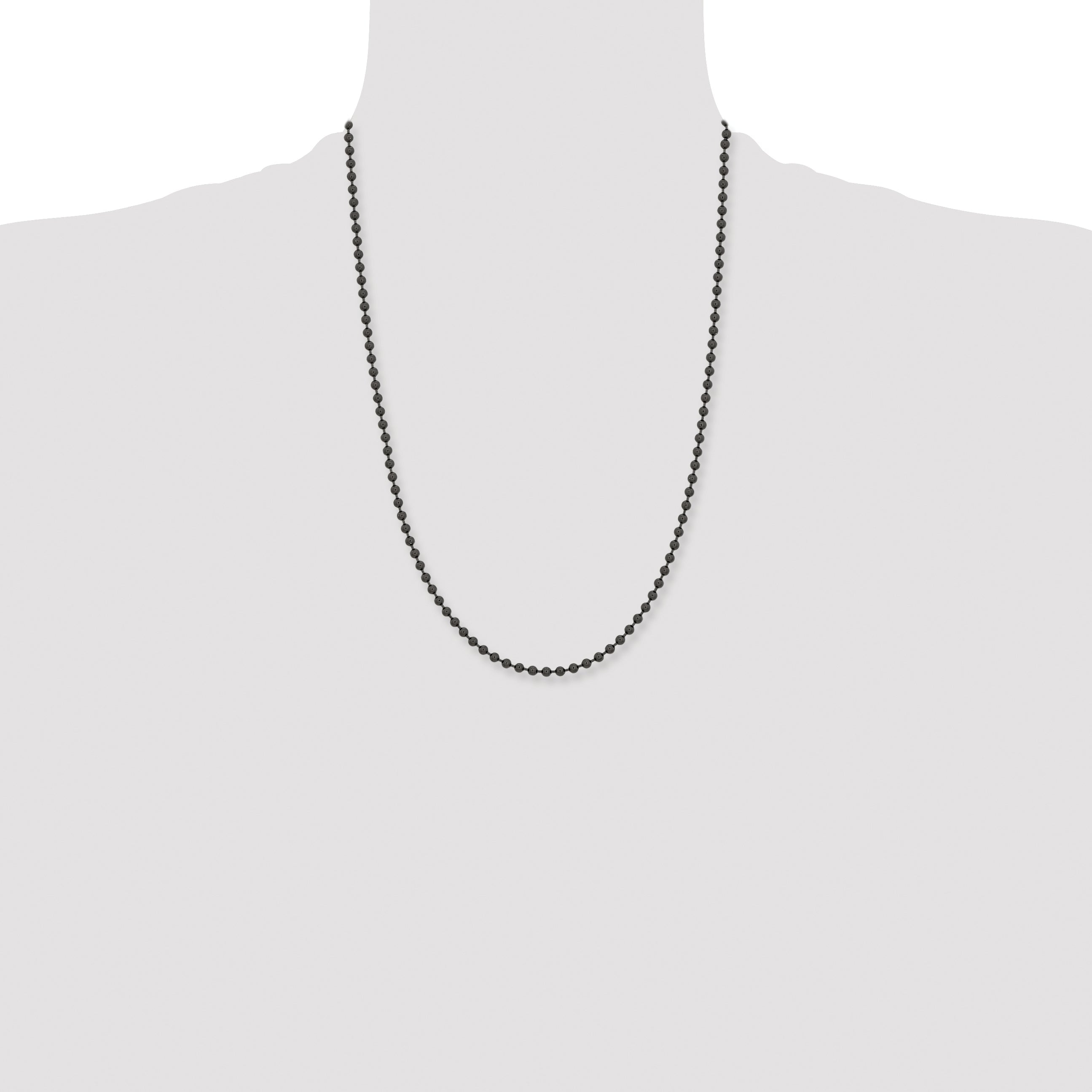 Stainless Steel Chisel Polished Black Ip-Plated 2.4mm 24 Inch Ball Chain Necklace