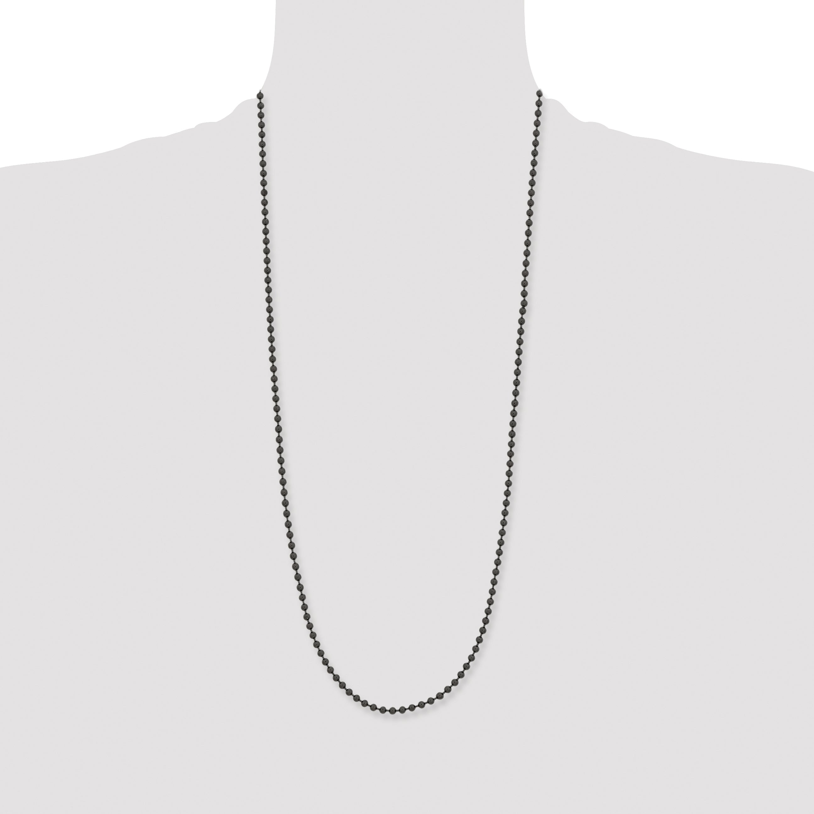 Stainless Steel Chisel Polished Black Ip-Plated 2.4mm 30 Inch Ball Chain Necklace