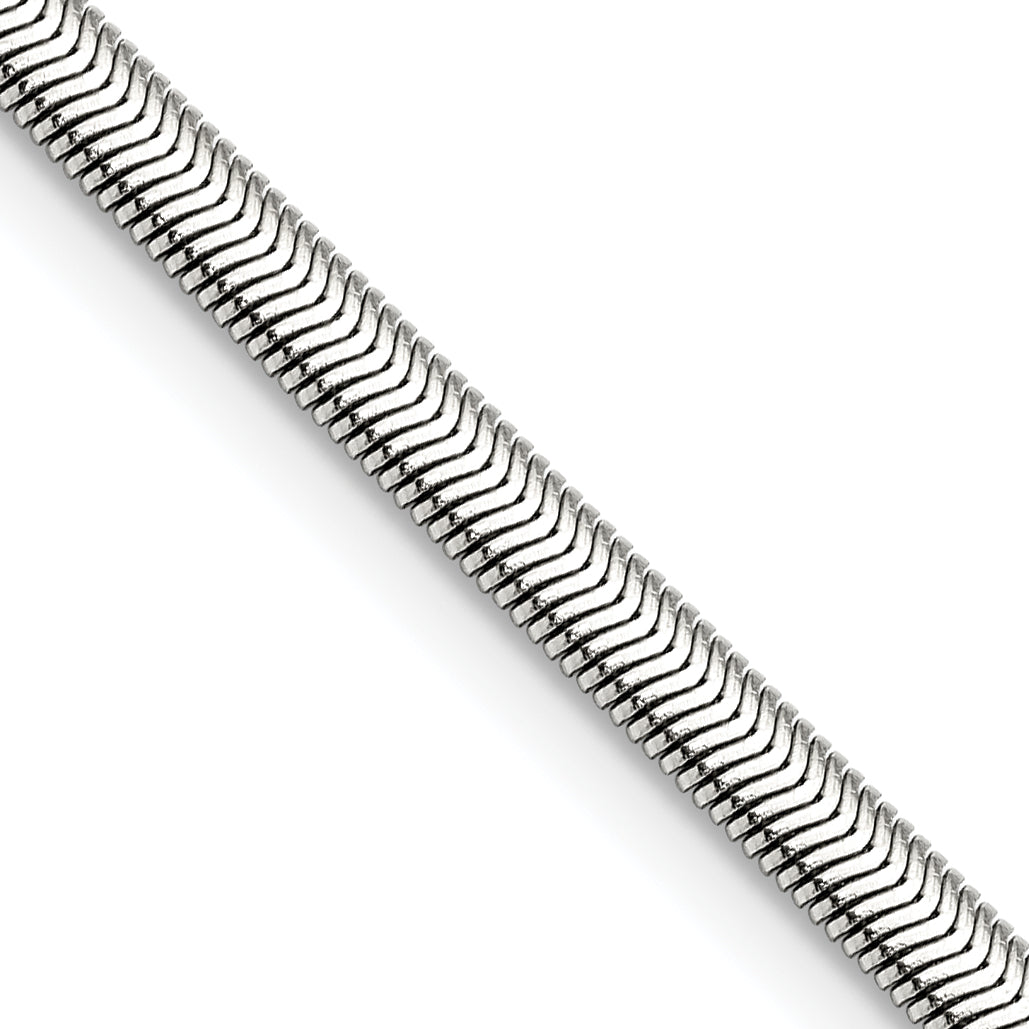 Stainless Steel Chisel Polished 4.2mm 24 Inch Flat Snake Chain Necklace