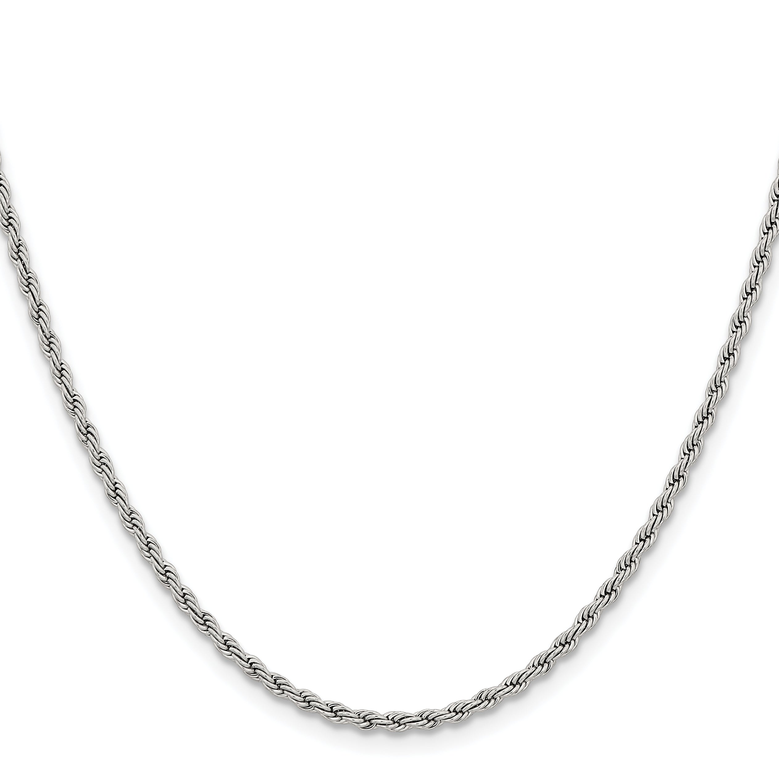 Stainless Steel Chisel Polished 2.4mm 30 Inch Rope Chain Necklace