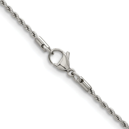 Stainless Steel Chisel Polished 2.4mm 20 Inch Rope Chain Necklace