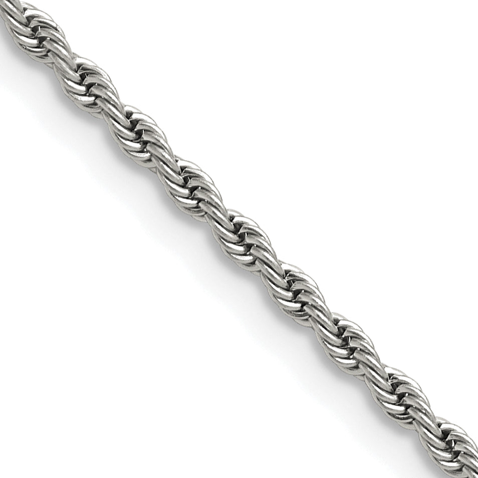 Stainless Steel Chisel Polished 2.4mm 16 Inch Rope Chain Necklace