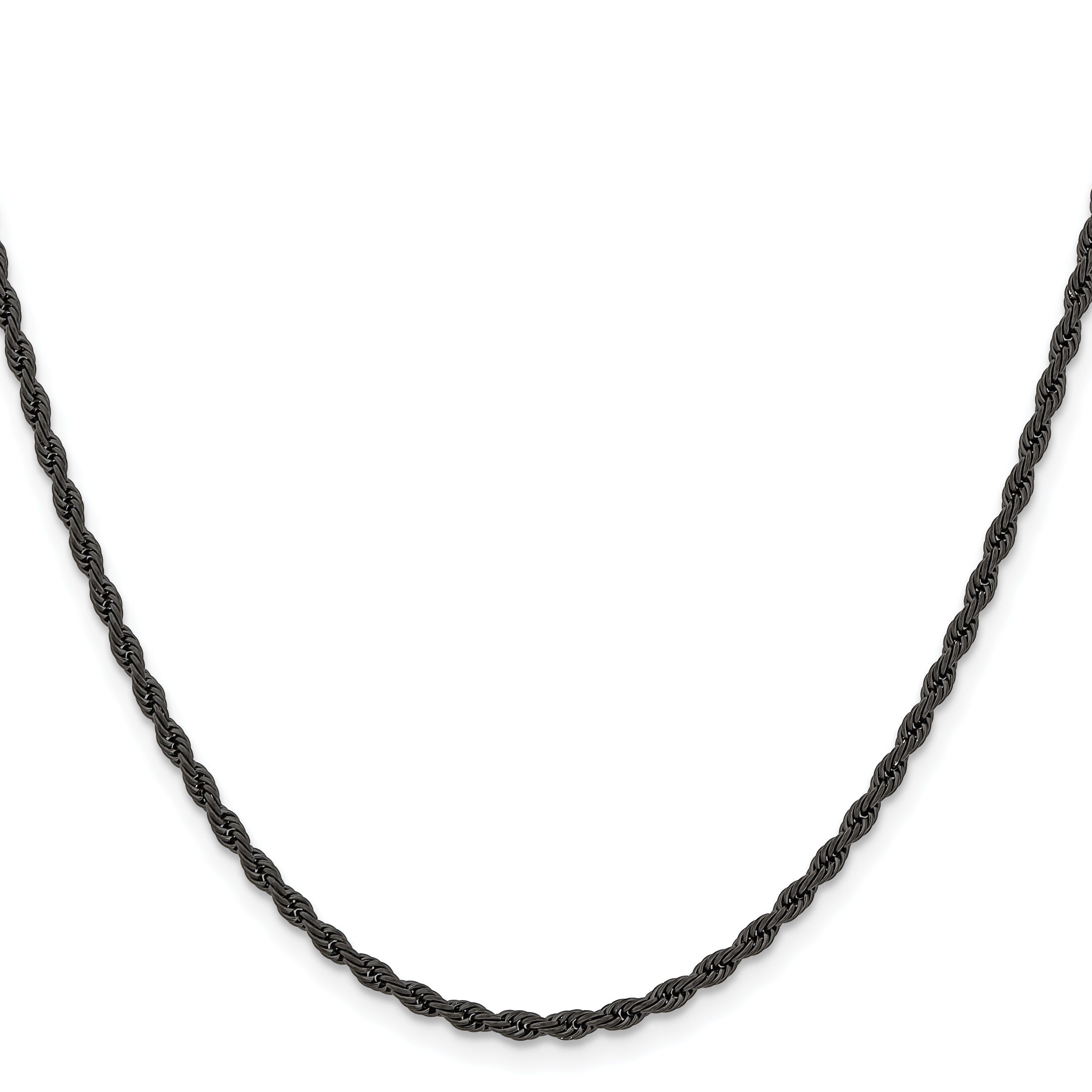 Stainless Steel Chisel Polished Black Ip-Plated 2.4mm 18 Inch Rope Chain Necklace