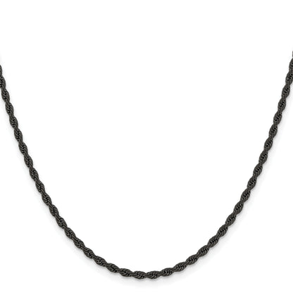 Stainless Steel Chisel Polished Black Ip-Plated 2.4mm 18 Inch Rope Chain Necklace