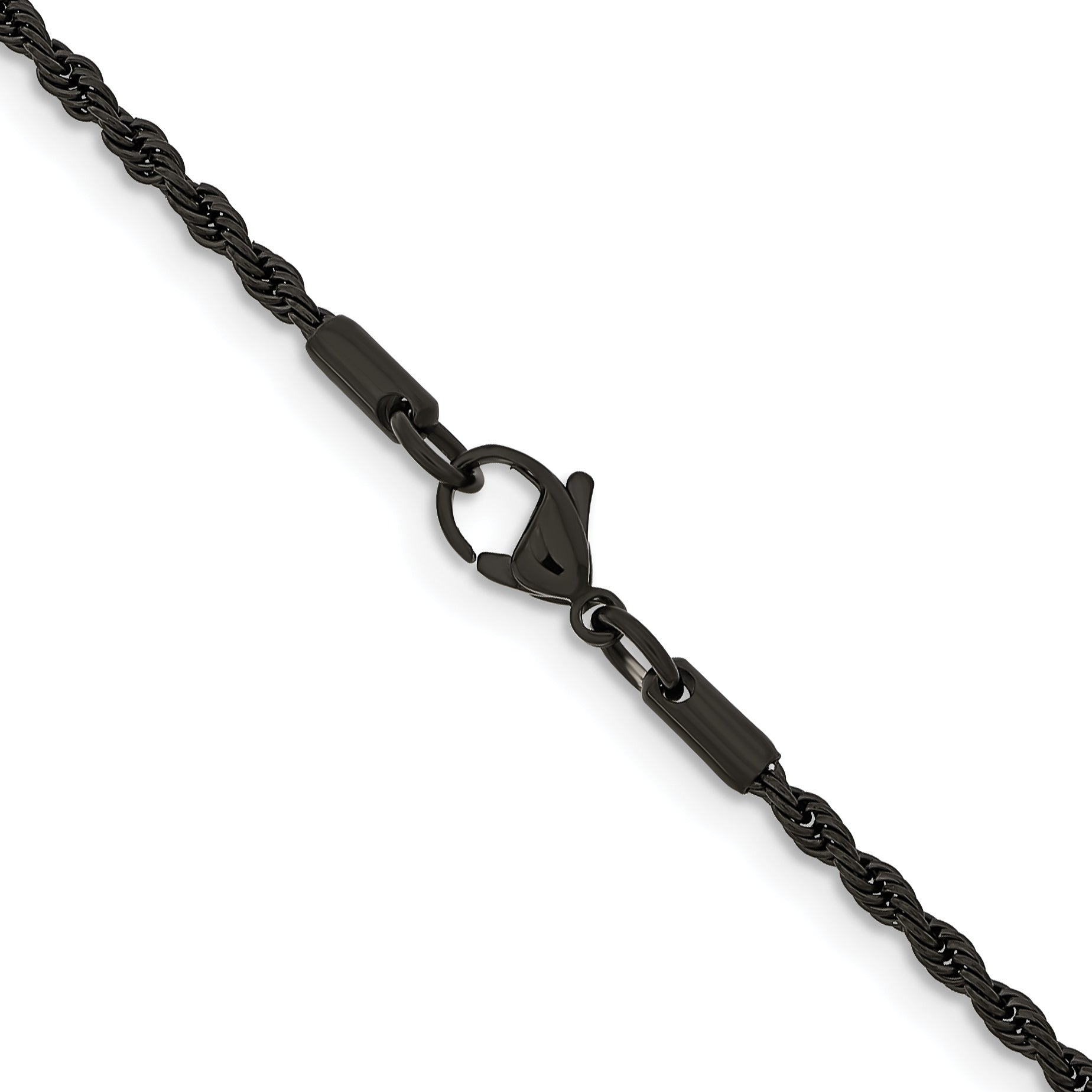 Stainless Steel Chisel Polished Black Ip-Plated 2.4mm 20 Inch Rope Chain Necklace