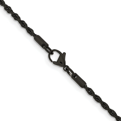 Stainless Steel Chisel Polished Black Ip-Plated 2.4mm 30 Inch Rope Chain Necklace