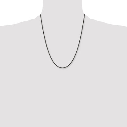 Stainless Steel Chisel Polished Black Ip-Plated 2.4mm 22 Inch Rope Chain Necklace