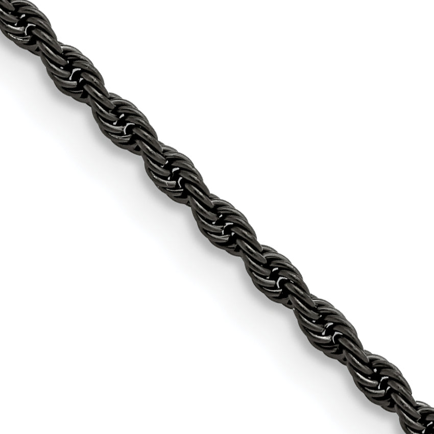 Stainless Steel Chisel Polished Black Ip-Plated 2.4mm 22 Inch Rope Chain Necklace