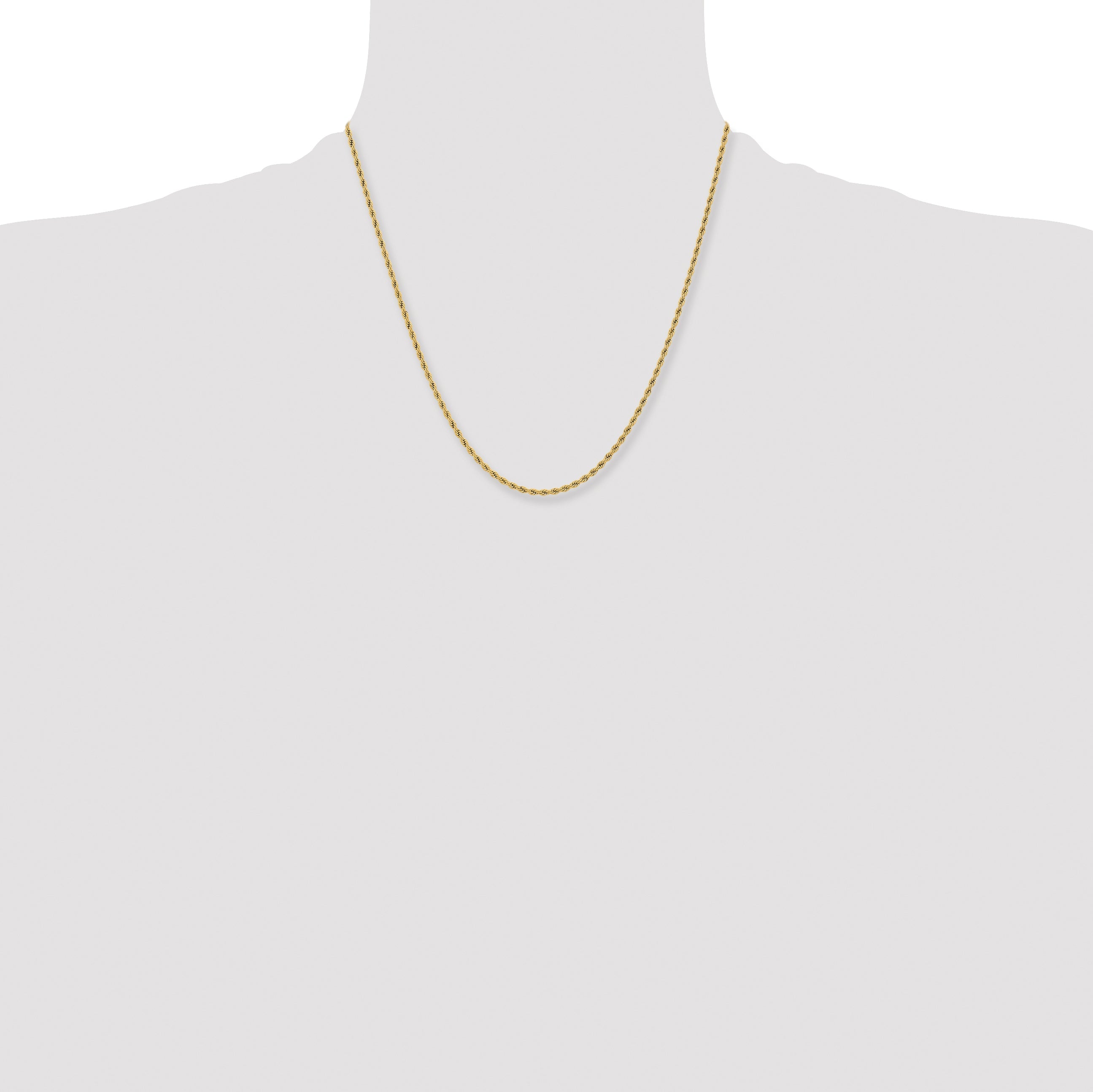 Stainless Steel Chisel Polished Yellow Ip-Plated 2.4mm 20 Inch Rope Chain Necklace