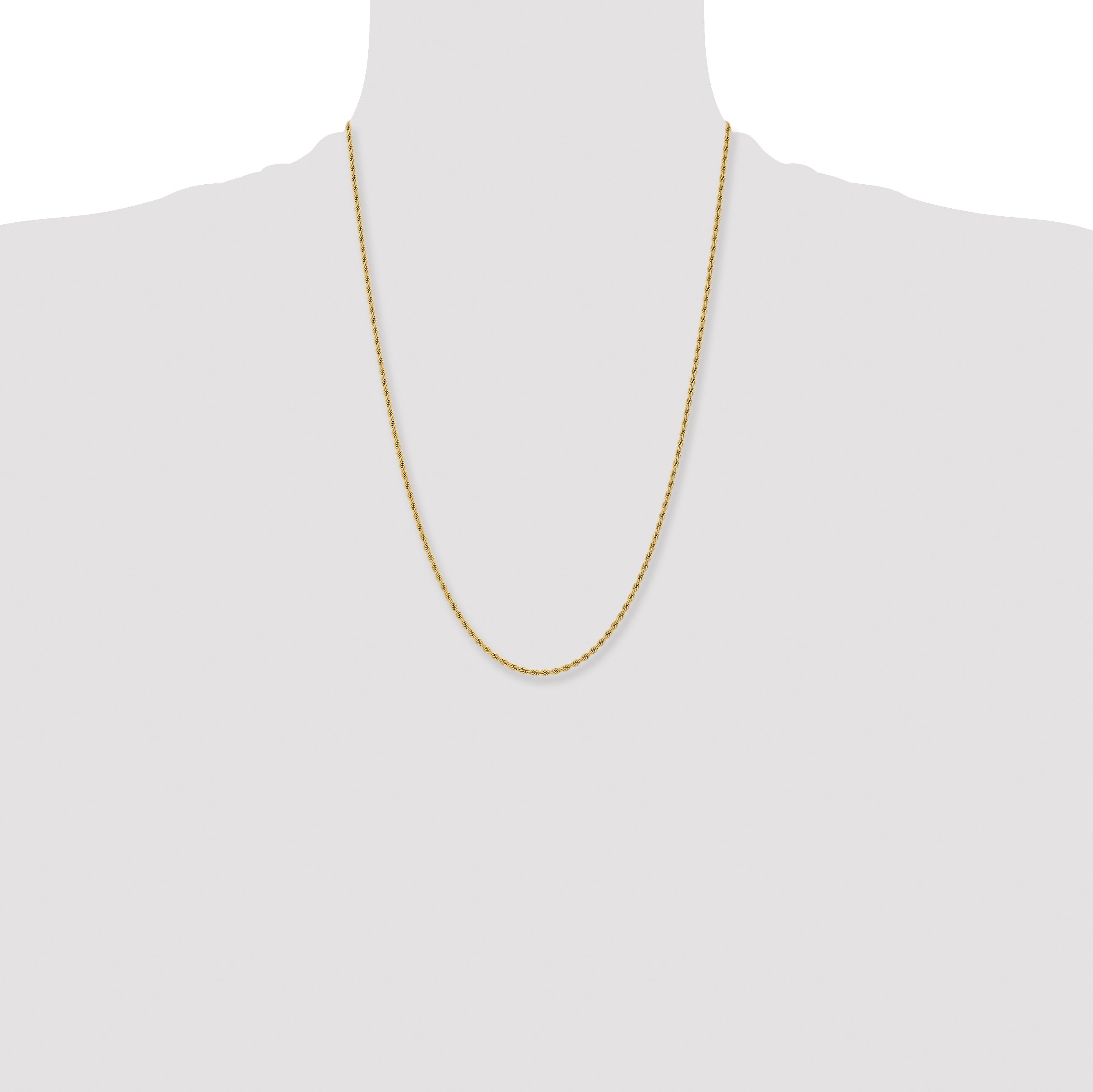 Stainless Steel Chisel Polished Yellow Ip-Plated 2.4mm 24 Inch Rope Chain Necklace