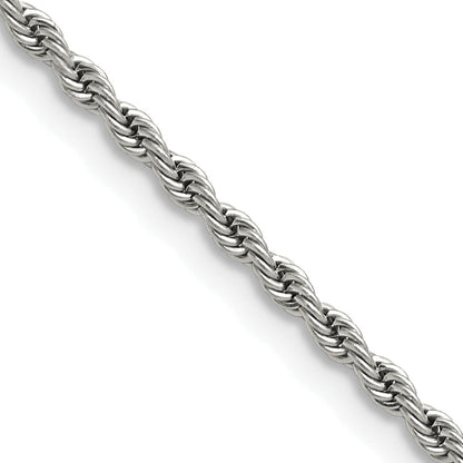 Stainless Steel Chisel Polished 2.4mm 30 Inch Rope Chain Necklace