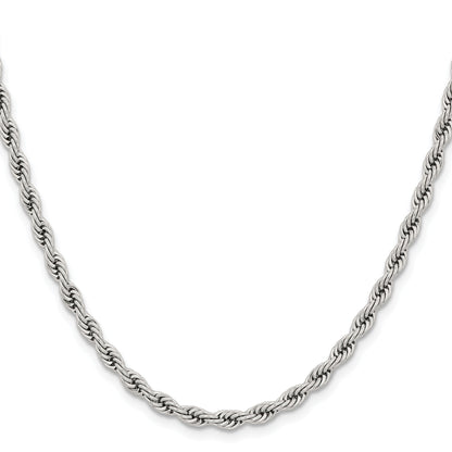 Stainless Steel Chisel Polished 4mm 18 Inch Rope Chain Necklace