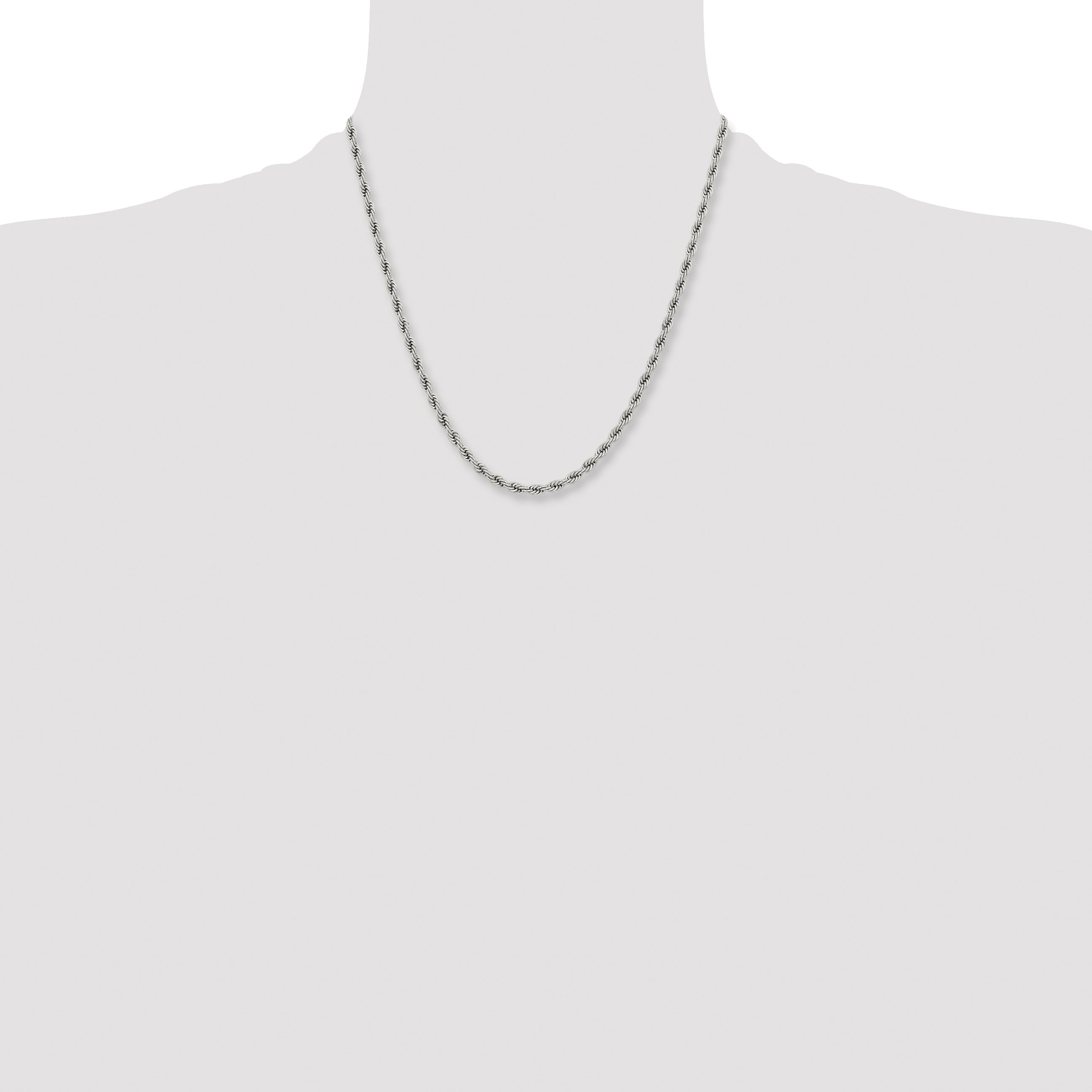 Stainless Steel Chisel Polished 4mm 20 Inch Rope Chain Necklace