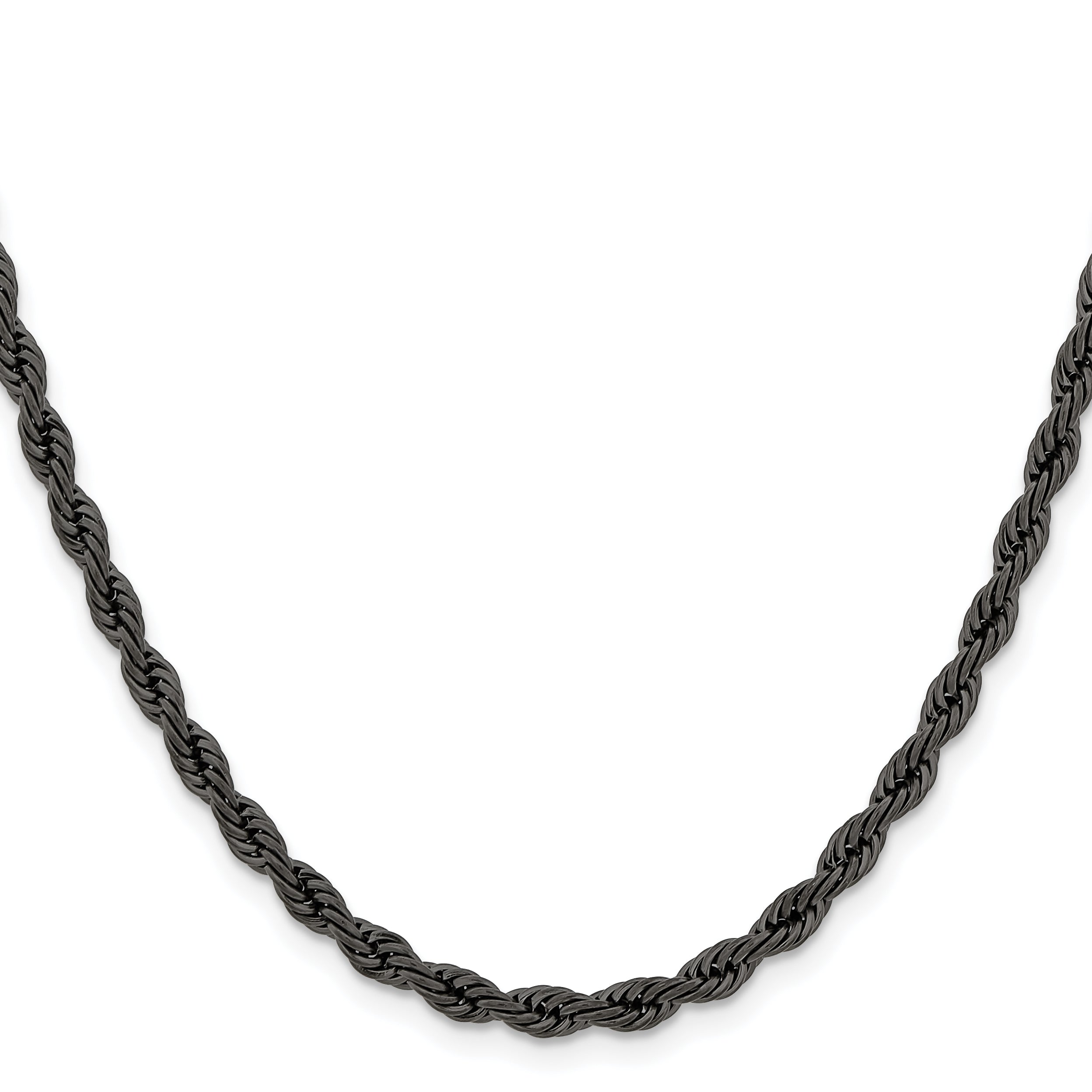 Stainless Steel Chisel Polished Black Ip-Plated 4mm 18 Inch Rope Chain Necklace