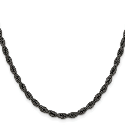 Stainless Steel Chisel Polished Black Ip-Plated 4mm 30 Inch Rope Chain Necklace
