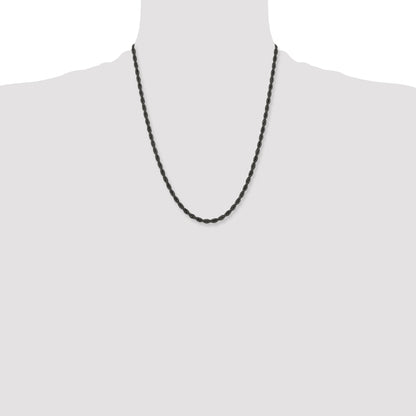 Stainless Steel Chisel Polished Black Ip-Plated 4mm 22 Inch Rope Chain Necklace