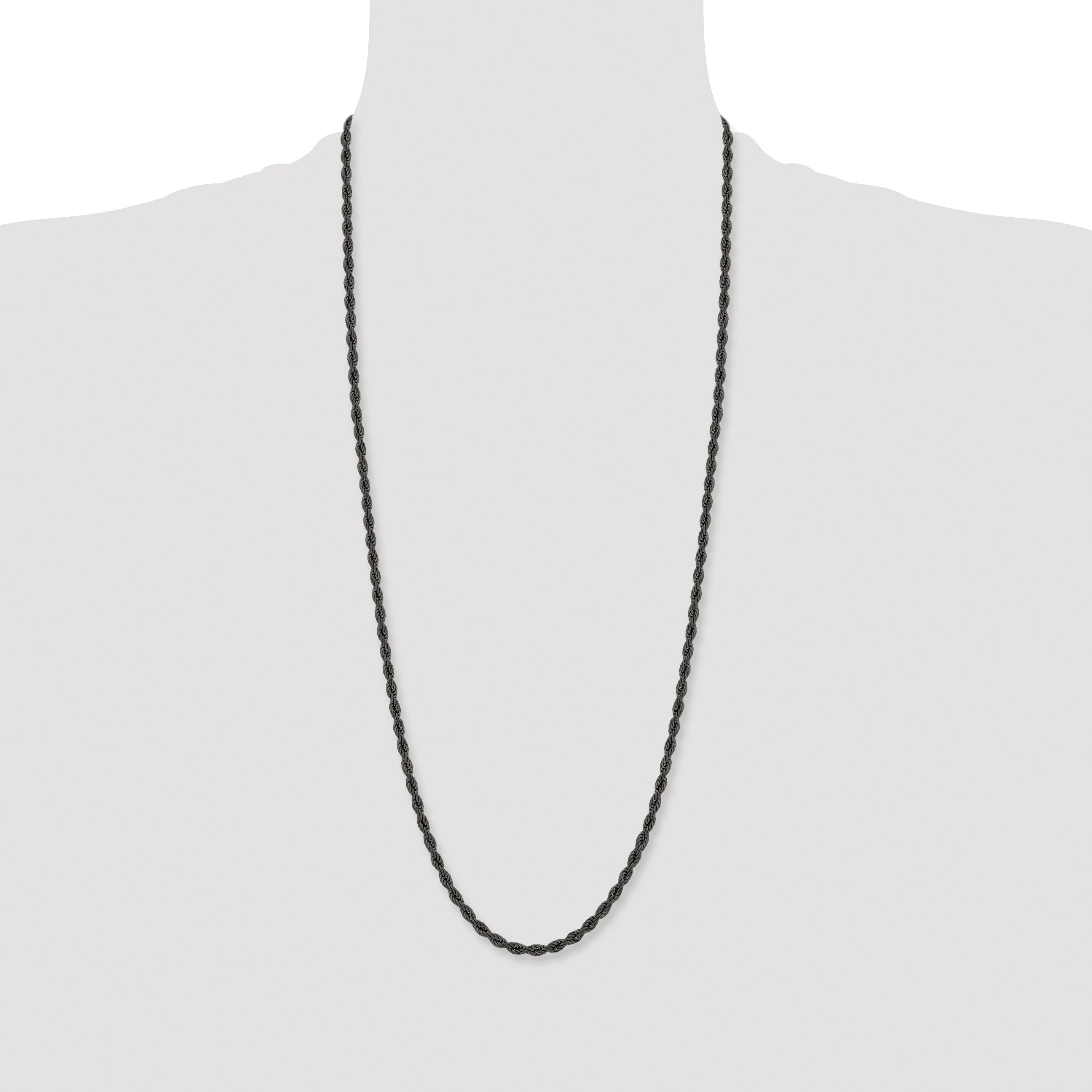 Stainless Steel Chisel Polished Black Ip-Plated 4mm 30 Inch Rope Chain Necklace