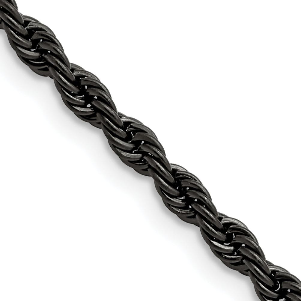 Stainless Steel Chisel Polished Black Ip-Plated 4mm 18 Inch Rope Chain Necklace