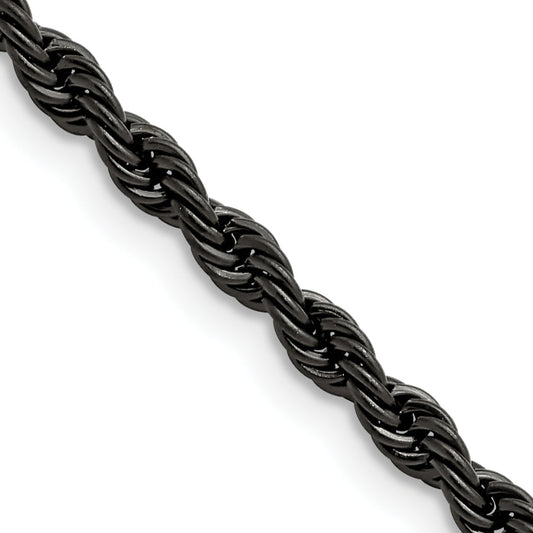 Stainless Steel Chisel Polished Black Ip-Plated 4mm 30 Inch Rope Chain Necklace
