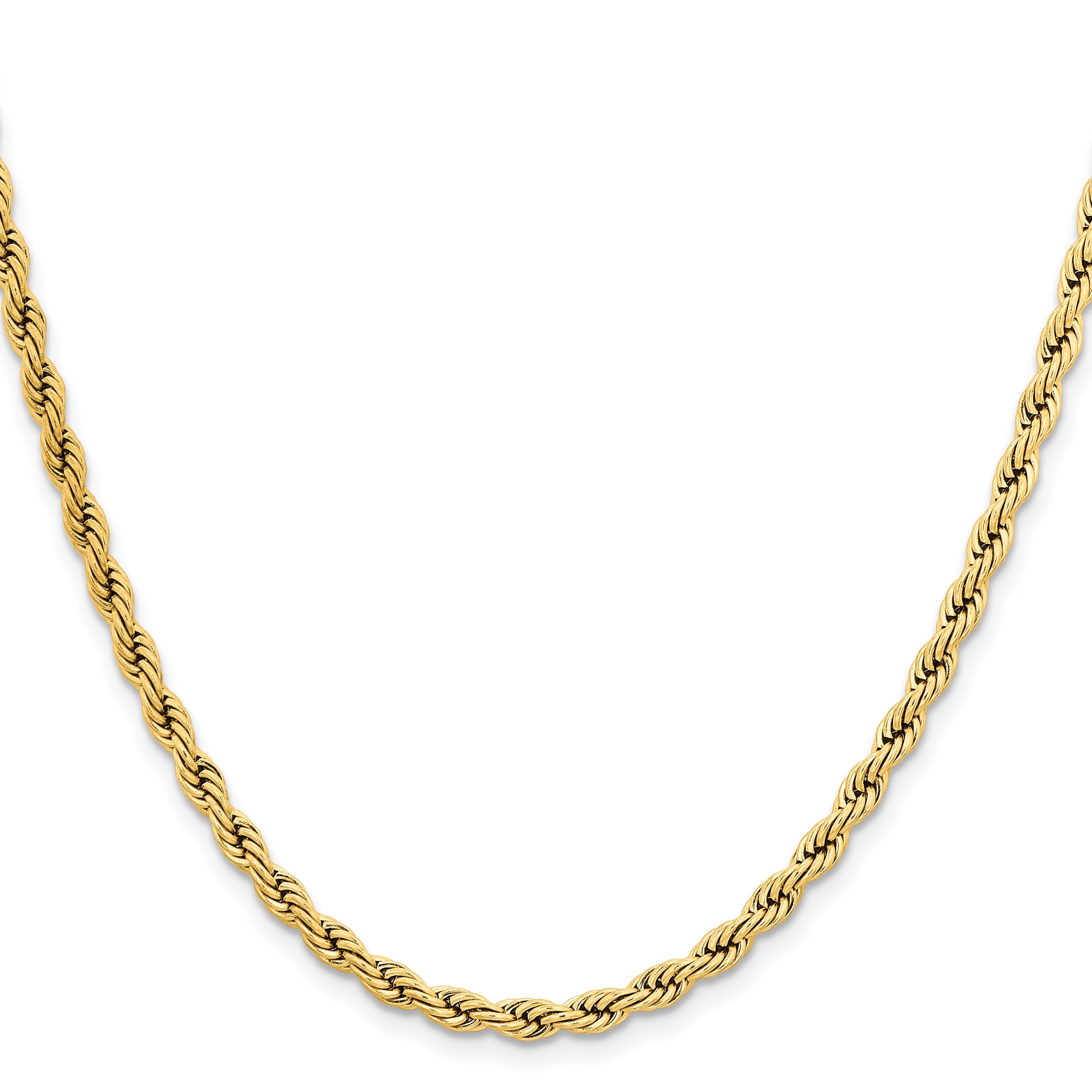 Stainless Steel Chisel Polished Yellow Ip-Plated 4mm 24 Inch Rope Chain Necklace