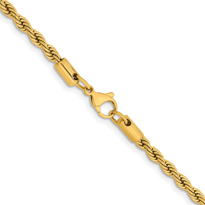 Stainless Steel Chisel Polished Yellow Ip-Plated 4mm 20 Inch Rope Chain Necklace