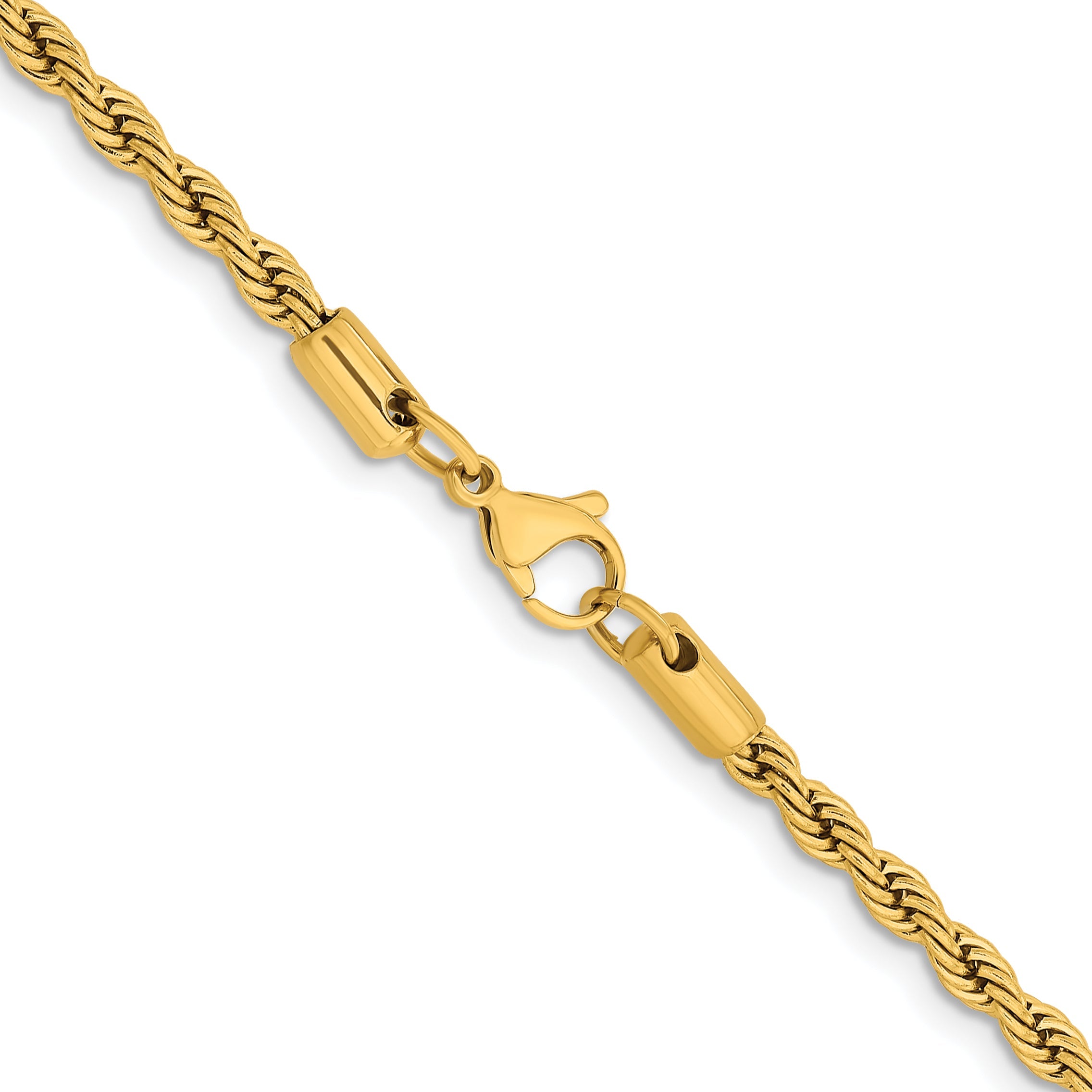 Stainless Steel Chisel Polished Yellow Ip-Plated 4mm 22 Inch Rope Chain Necklace