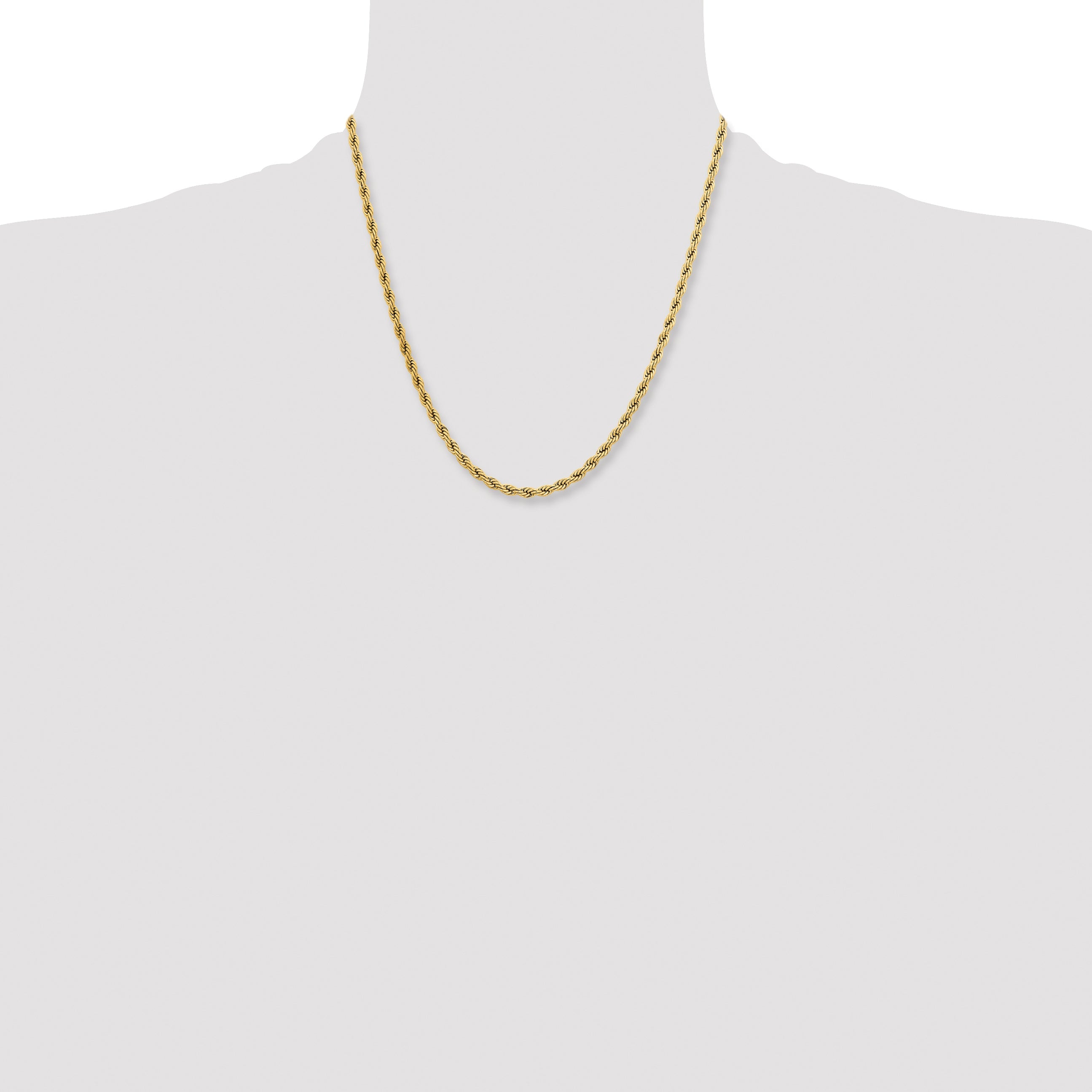 Stainless Steel Chisel Polished Yellow Ip-Plated 4mm 20 Inch Rope Chain Necklace