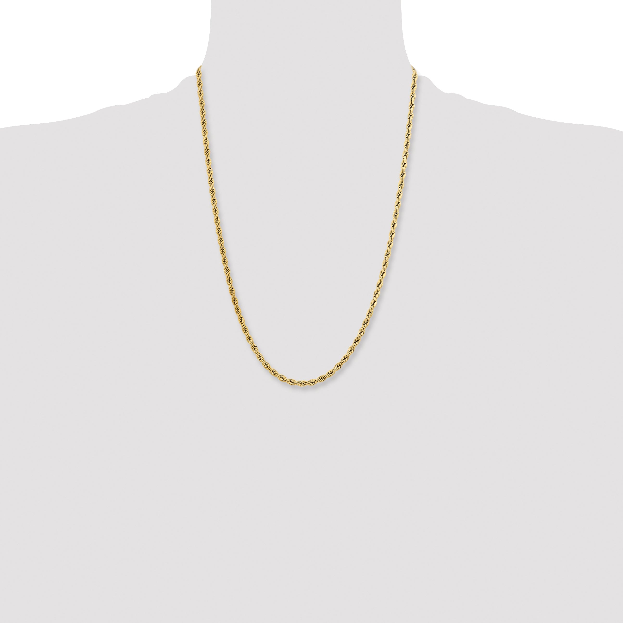 Stainless Steel Chisel Polished Yellow Ip-Plated 4mm 24 Inch Rope Chain Necklace