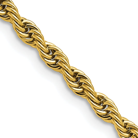 Stainless Steel Chisel Polished Yellow Ip-Plated 4mm 24 Inch Rope Chain Necklace