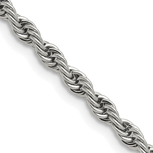 Stainless Steel Chisel Polished 4mm 22 Inch Rope Chain Necklace