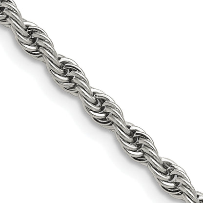Stainless Steel Chisel Polished 4mm 20 Inch Rope Chain Necklace