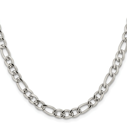 Stainless Steel Chisel Polished 5.3mm 18 Inch Figaro Chain Necklace
