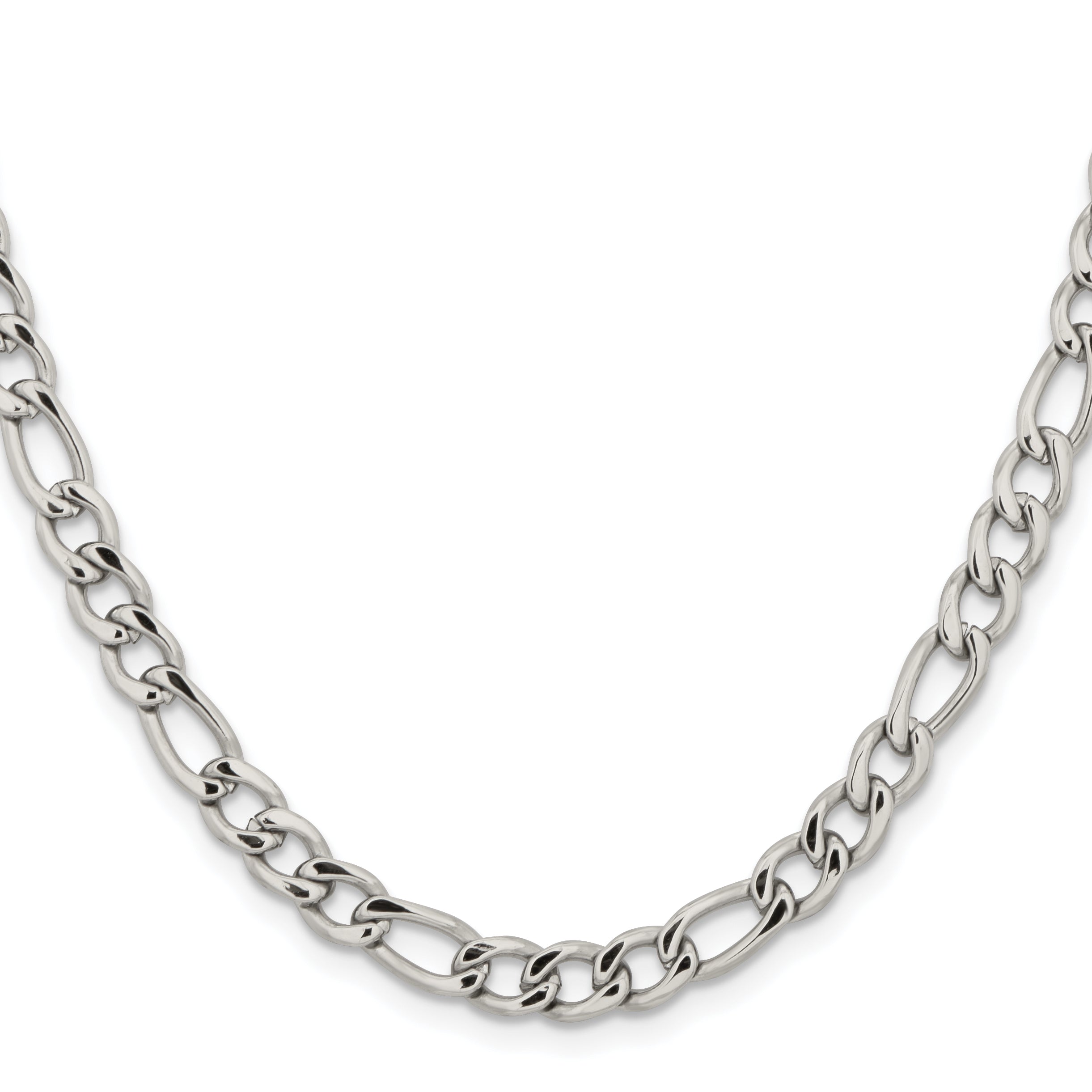 Stainless Steel Chisel Polished 5.3mm 24 Inch Figaro Chain Necklace