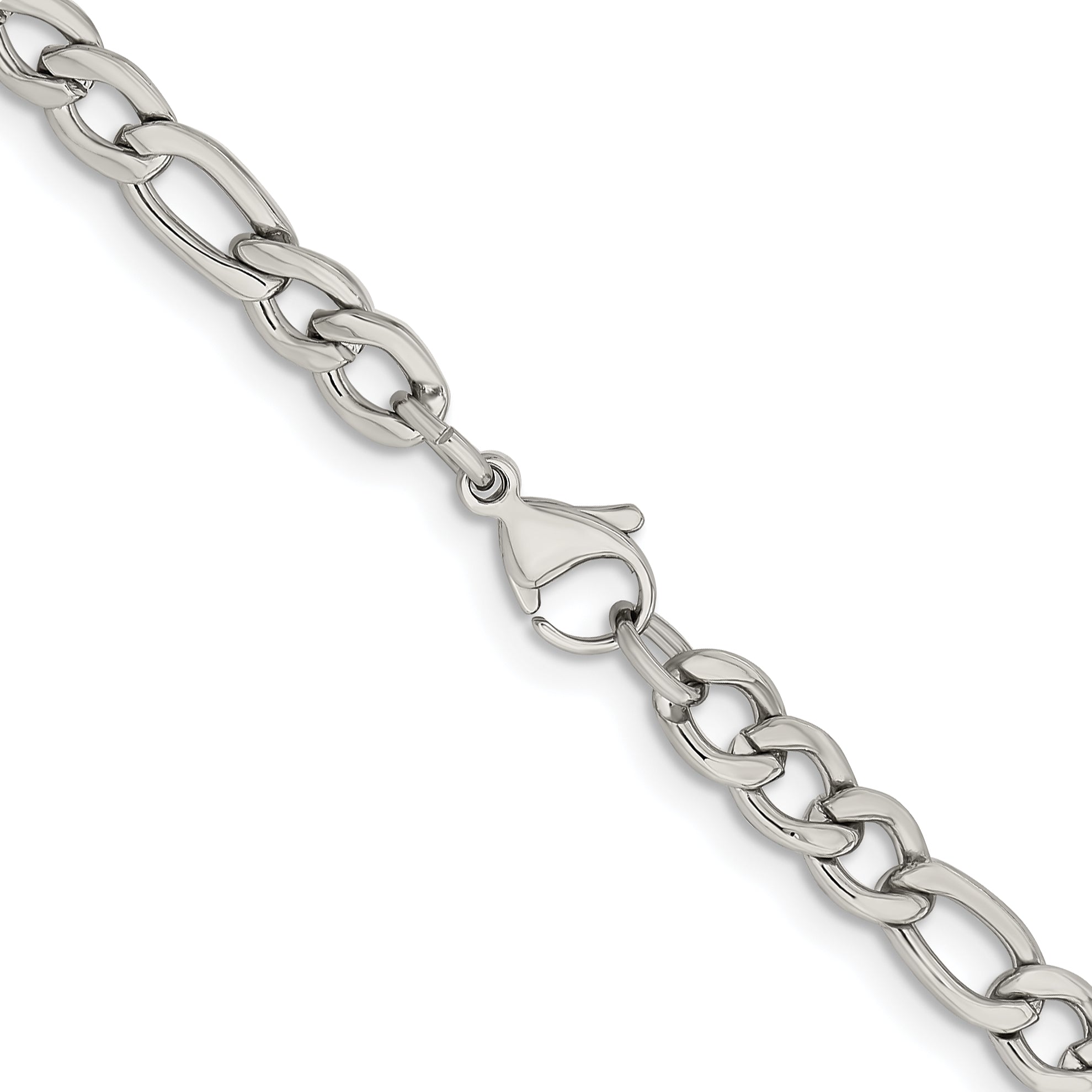 Stainless Steel Chisel Polished 5.3mm 20 Inch Figaro Chain Necklace
