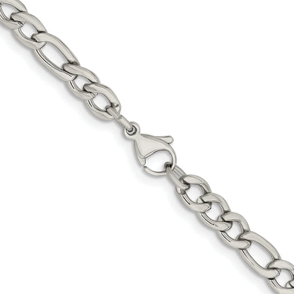 Stainless Steel Chisel Polished 5.3mm 20 Inch Figaro Chain Necklace