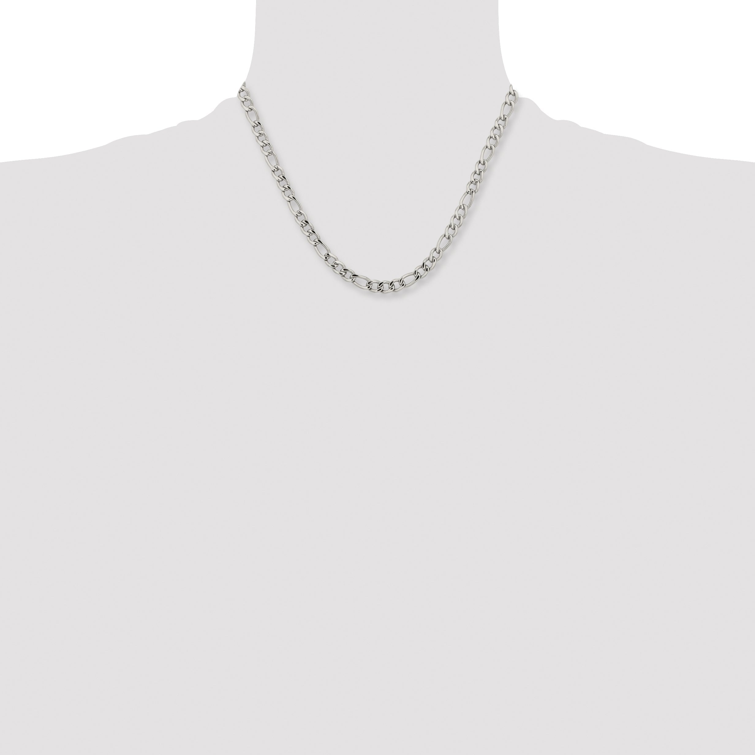 Stainless Steel Chisel Polished 5.3mm 18 Inch Figaro Chain Necklace