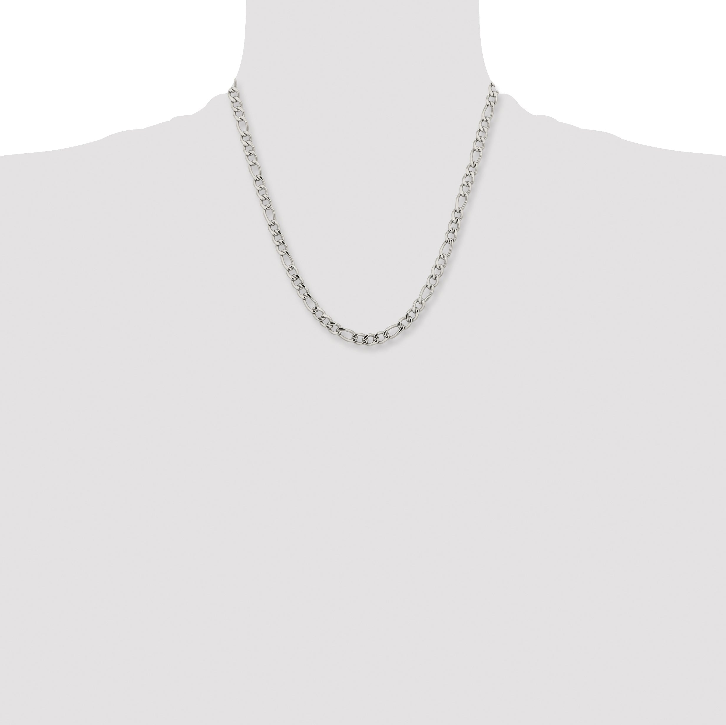 Stainless Steel Chisel Polished 5.3mm 20 Inch Figaro Chain Necklace