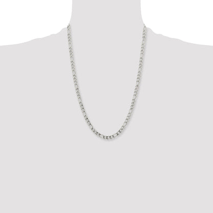 Stainless Steel Chisel Polished 5.3mm 24 Inch Figaro Chain Necklace