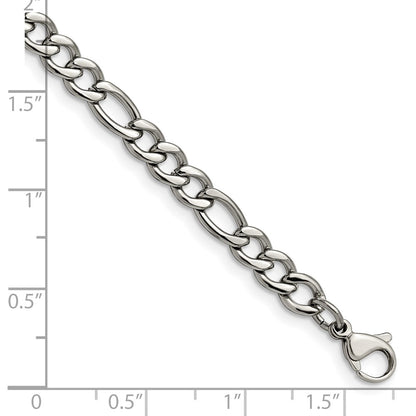 Stainless Steel Chisel Polished 5.3mm 7 Inch Figaro Chain Bracelet