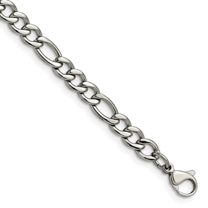 Stainless Steel Chisel Polished 5.3mm 7 Inch Figaro Chain Bracelet