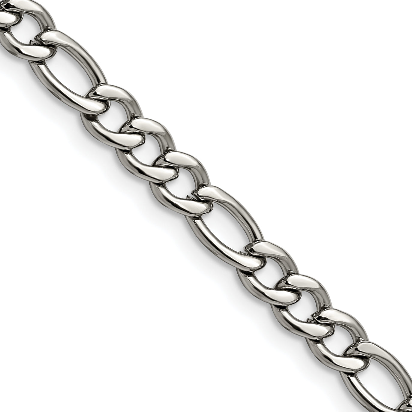 Stainless Steel Chisel Polished 5.3mm 20 Inch Figaro Chain Necklace