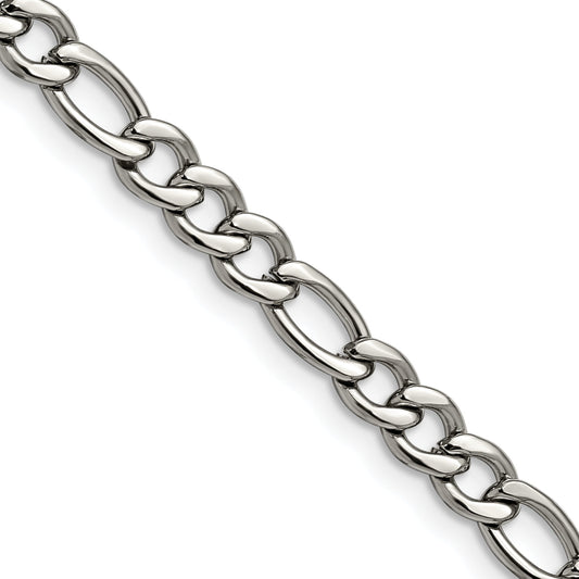 Stainless Steel Chisel Polished 5.3mm 20 Inch Figaro Chain Necklace