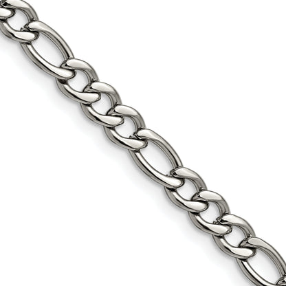 Stainless Steel Chisel Polished 5.3mm 24 Inch Figaro Chain Necklace